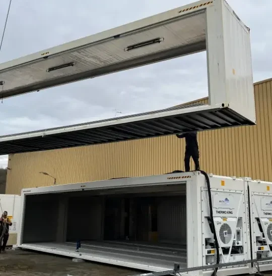 Modular cold storage container installation forming a SuperStore unit